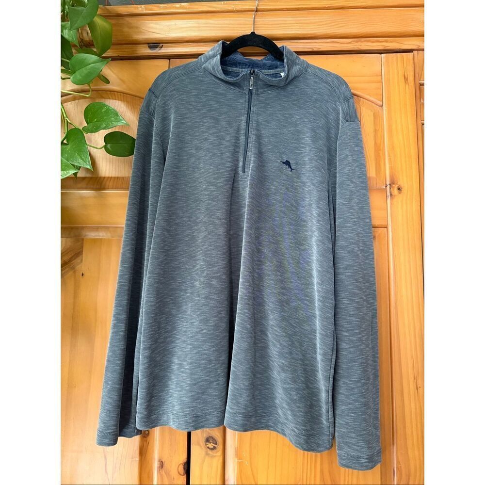 Tommy Bahama Sweater Mens Logo Quarter Zip Lightweight Pullover SZ XL